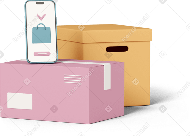3D online shopping and delivery package boxes Illustration in PNG, SVG