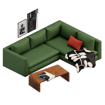 Isometric green sofa with coffee table PNG, SVG