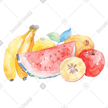 Banana, watermelon, apricots and apple PNG, SVG