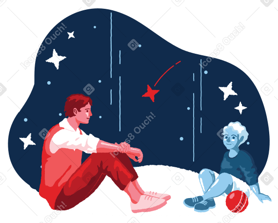 一緒に星空を眺める男と少年 PNG、SVG