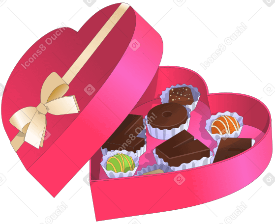 Коробочка в форме сердца с шоколадом в PNG, SVG