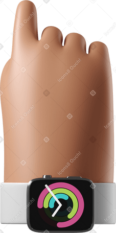 3D Back view of a tanned skin hand with smartwatch turned on pointing up PNG, SVG