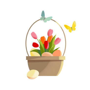 Пасхальная корзинка с цветами и яйцами в PNG, SVG