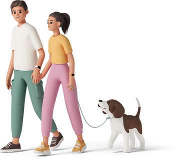 young couple walking with dog PNG, SVG