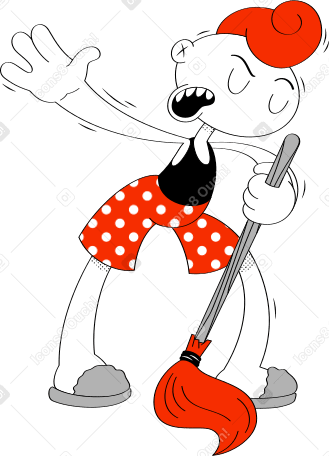cleaning guy singing in mop Illustration in PNG, SVG
