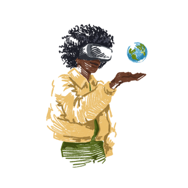 戴着 vr 眼镜的女人拿着地球仪 PNG, SVG