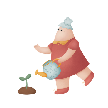 Old woman watering the plant PNG, SVG