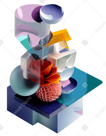 3D Composizione astratta con forme di vetro e fiori PNG, SVG