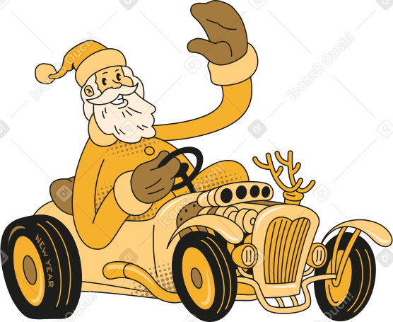 santa claus in a convertible Illustration in PNG, SVG