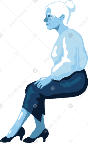 old woman sitting side view Illustration in PNG, SVG