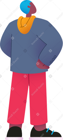 Hombre con chaqueta gris y pantalones rojos de pie con las manos en las caderas PNG, SVG