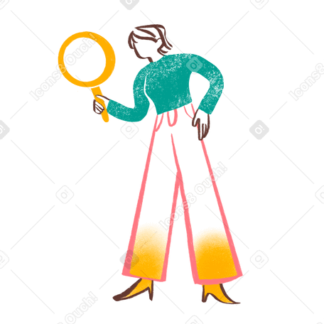 Woman looking into magnifying glass PNG, SVG