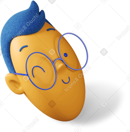 3D Winking boy's head turned to the right Illustration in PNG, SVG