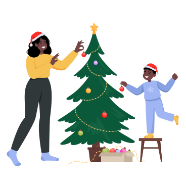 Mother and child decorating the Christmas tree PNG, SVG