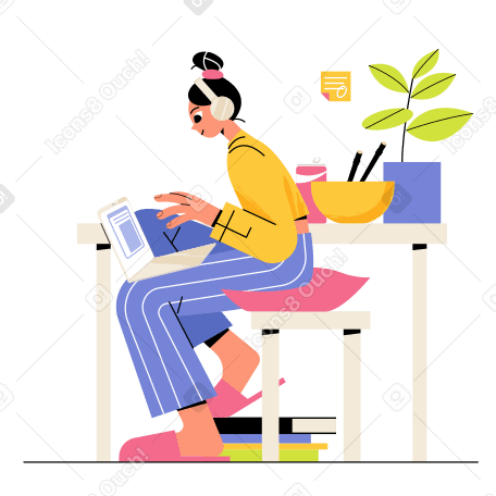Girl is working on laptop at a remote job animated illustration in GIF, Lottie (JSON), AE