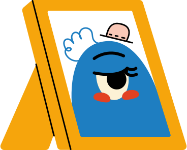 blue character in a photo frame PNG, SVG