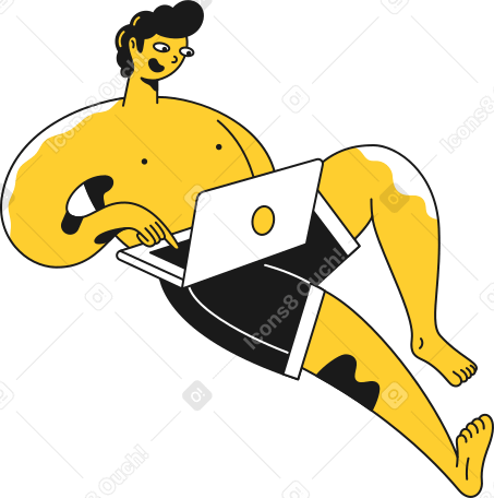 lying boy with laptop Illustration in PNG, SVG