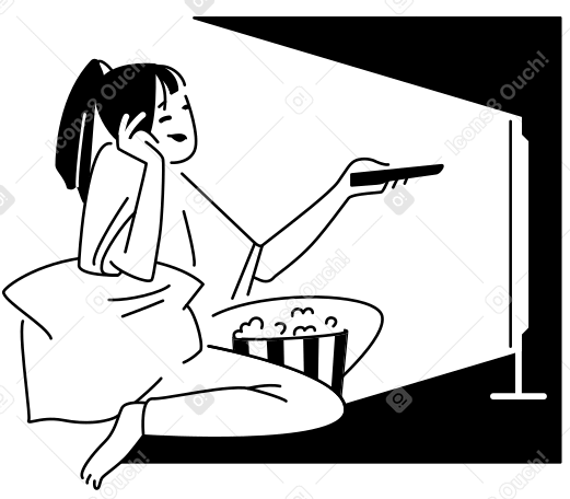 Bored woman watching TV and eating popcorn PNG, SVG