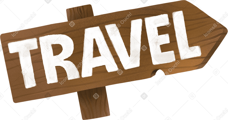 wooden road pointer with sign travel text PNG, SVG