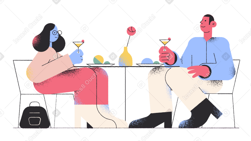 Couple eating in restaurant Illustration in PNG, SVG