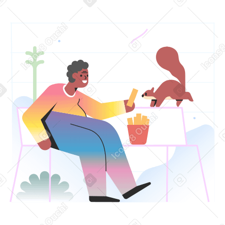 Illustration Homme, alimentation, écureuil aux formats PNG, SVG