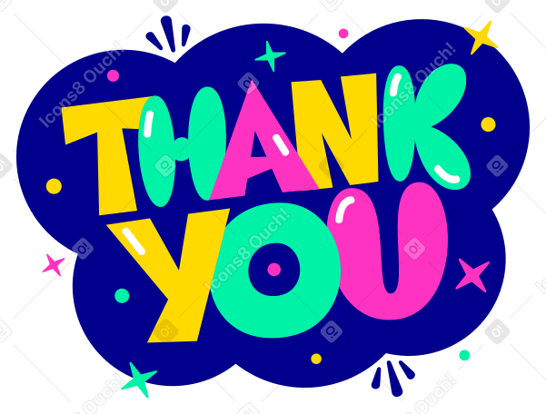 lettering sticker thank you multicolor text PNG, SVG
