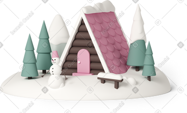 Cute snowman standing in front of tiny house PNG, SVG