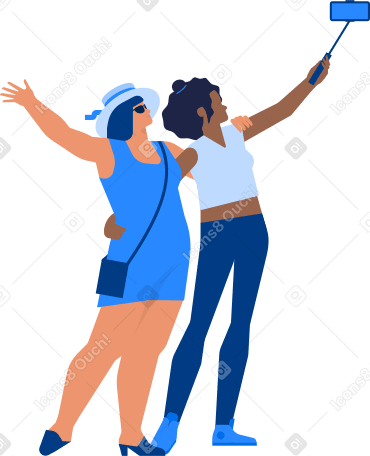 couple of girls take selfie together Illustration in PNG, SVG