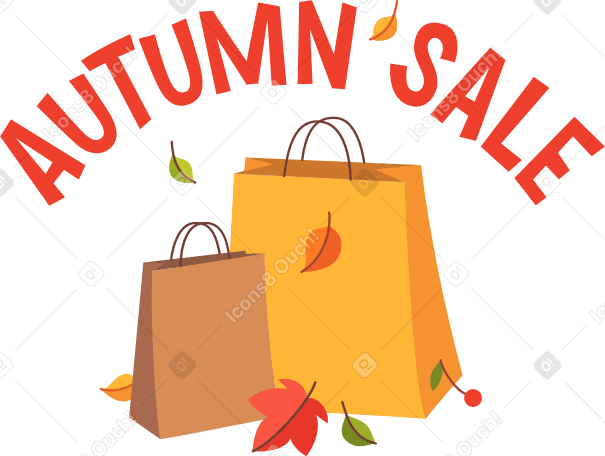lettering autumn sale with shopping bags and leaves Illustration in PNG, SVG