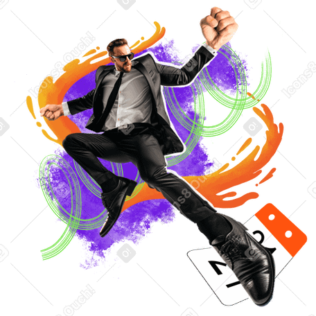 Dynamic collage of a man hitting the deadline PNG, SVG