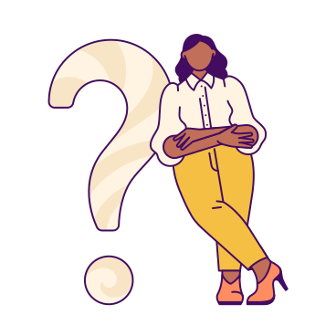 Woman leaning on a question mark PNG, SVG