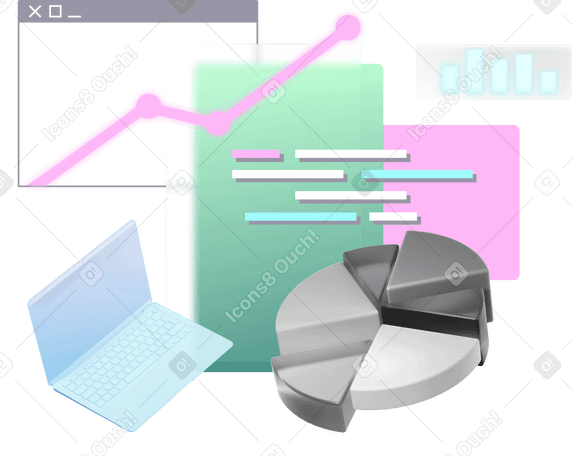 Análisis de datos con gráfico circular y gráfico de líneas. PNG, SVG