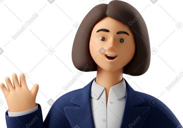 Close up of businesswoman in blue suit waving hello PNG, SVG