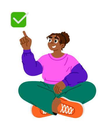 Young woman pointing at checkmark PNG, SVG