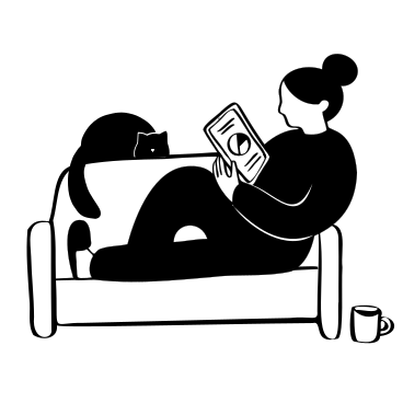 Frau arbeitet von zu hause aus, während sie mit einer katze auf einem sofa liegt PNG, SVG