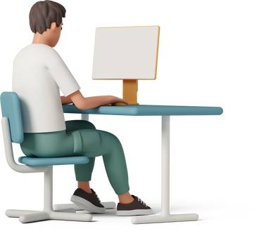three-quarter back view of man working on computer PNG, SVG