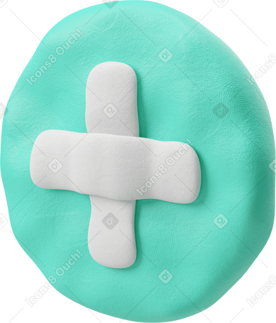 3D Three-quarter view of a round green blue plus button Illustration in PNG, SVG