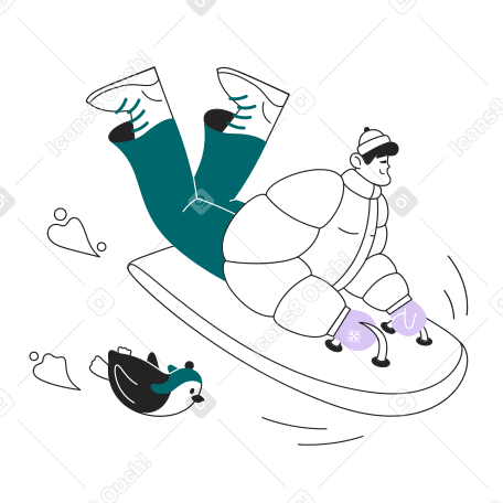 Guy rides an ice skate with a penguin Illustration in PNG, SVG