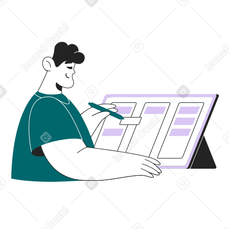 Man plans tasks in a kanban board Illustration in PNG, SVG