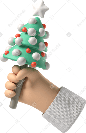 3D White skin hand holding a little Christmas tree PNG, SVG