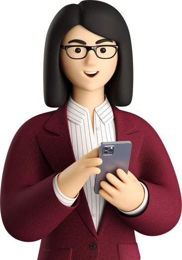 businesswoman in red suit with phone looking straight PNG, SVG