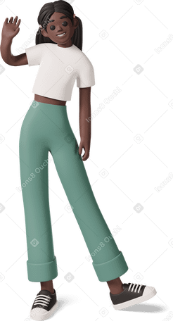 3D black girl smiling and waving Illustration in PNG, SVG