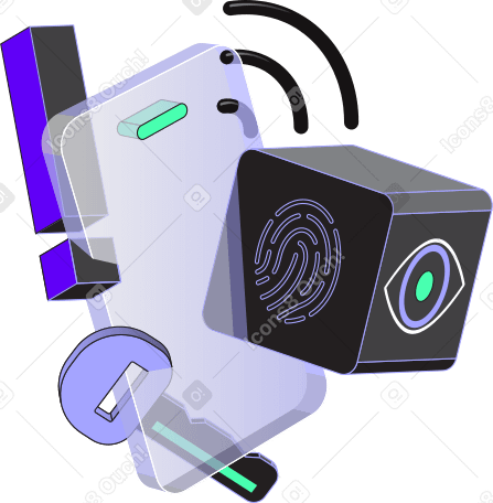 smartphone and key and fingerprint PNG, SVG