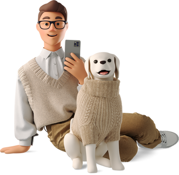 man playing dress up with pet dog PNG, SVG
