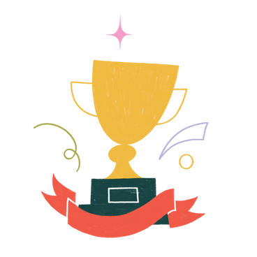 Golden cup with confetti and a red ribbon in honor of the victory PNG, SVG