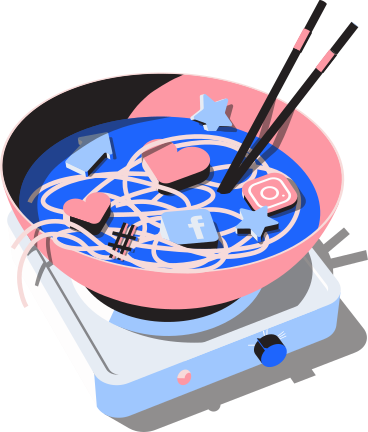 Dish of noodles and social media icons PNG, SVG