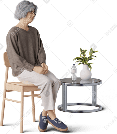 3D old woman sitting on chair PNG、SVG