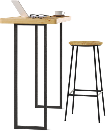 bar table with laptop PNG, SVG