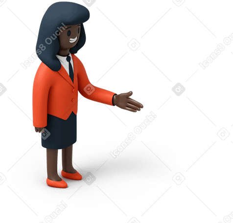 3D Smiling black woman holding out her hand PNG, SVG