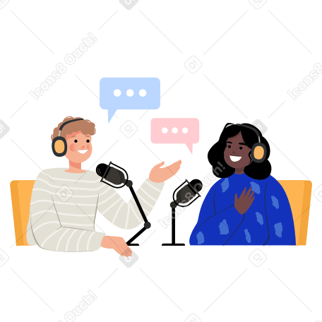 Girl and her boyfriend record a podcast PNG, SVG